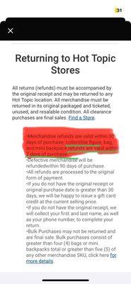 Policy clearly lets you return "Collectible"(Funko Pops)