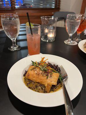 Salmon with miso, ginger and purple rice