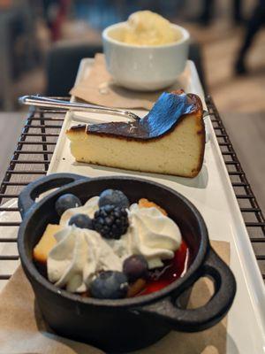 Vanilla parfait, basque-style charred cheesecake, and vanilla ice cream