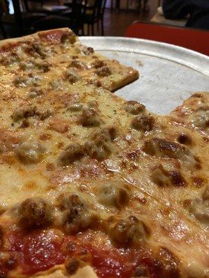 Yummy sausage pizza with homemade sauce and hand-tossed crust!