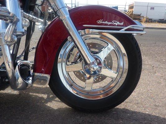 Here is the Same Wheel that we Mounted & Balanced on a FLSTC Harley-Davidson  Heritage Softail Classic...  We can Build, Lace & True.