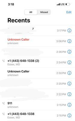 Call log of me reaching out to company. As you can see they will not answer.