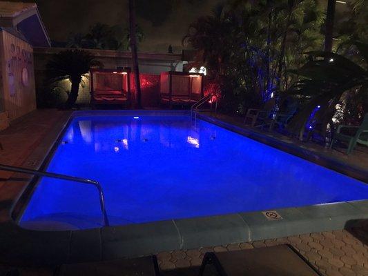 Pool @ night. Sign says pool closes at 10 but if you are quiet & respectful its easy to take a dip late at night.