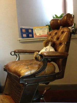 Awesome "old school" dental chair in the waiting room!