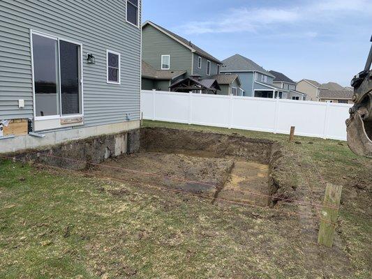 Excavating for footer and walls. Ready for concrete.