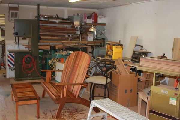 Our shop where all the work is done.  Adirondack Loveseat and Coffee Table