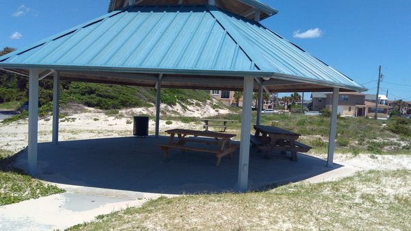 Tables in the shade, perfect for picnics and lemonade.