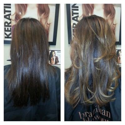 Partial Ombre Highlights @ Hair Addiction.  Before &  After.  Schedule online now at schedulicity.com