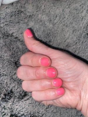 Dipping powder- my nails usually are NOT this short- but she did a great job w/the stubs she had to work with