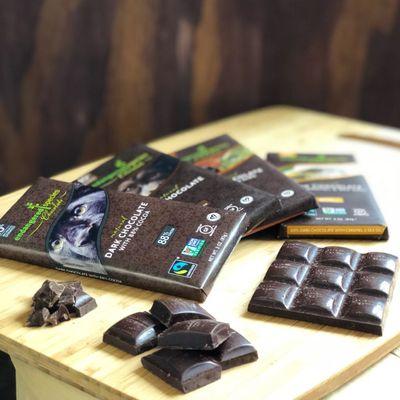 Chocolate bars, we're have an extensive selection of specialty chocolate.  Organic,  fair trade and divine!