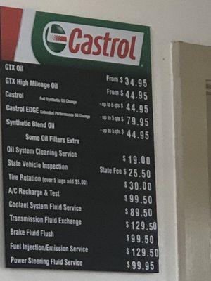 Prices posted near front desk