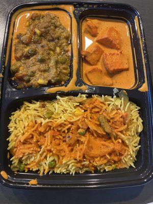 8/8/2023 (tue): 2 item combo - chicken tikka masala & veggie korman w/ biryani rice. So good!!