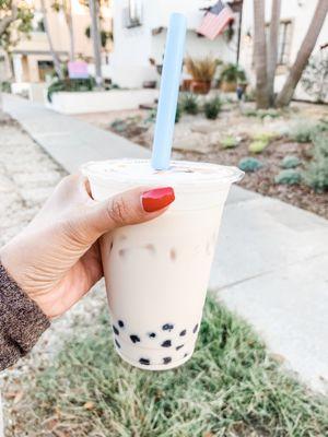 Iced Lavender Milk Tea with Boba