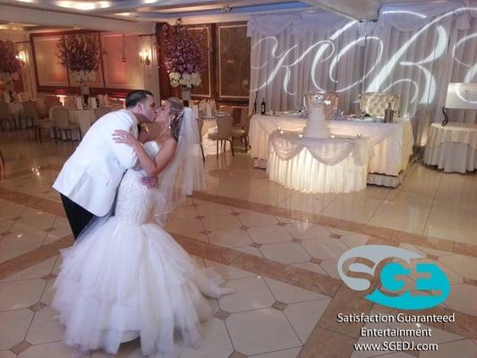 Beautiful Bride & Groom El Caribe Caterers, Brooklyn NY Custom Monogram provided by Satisfaction Guaranteed Entertainment