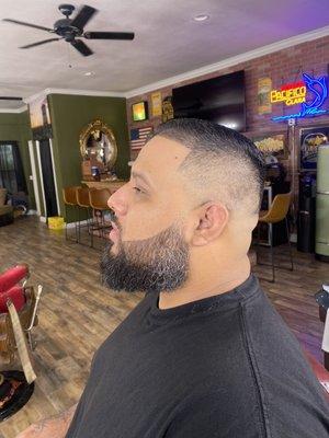 Comb over fade with beard enhancements