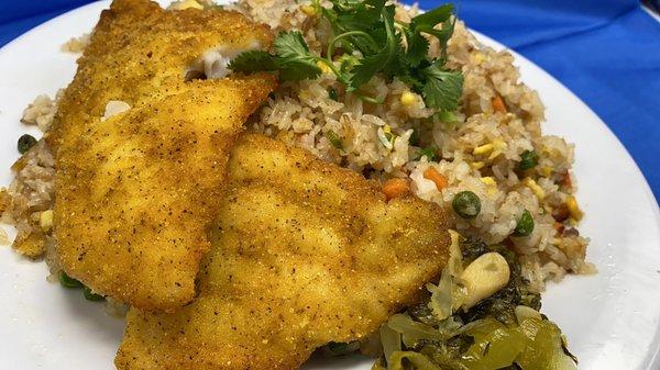 Fried Fish Fillet with Vegetable Fried Rice