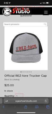 The shopping page for the REZ-tore cap