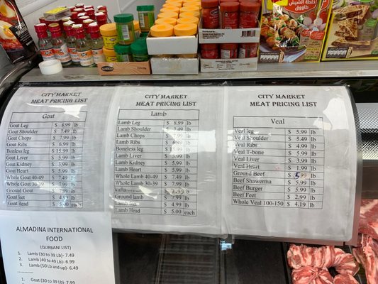 Menu - meat department