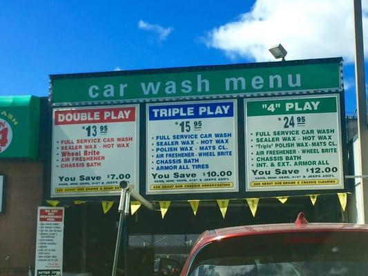 Car wash menu