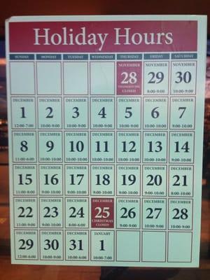 Holiday hours 2013