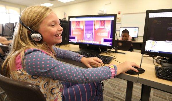 Student Working in the Computer Lab at Shoally Creek Elementary School