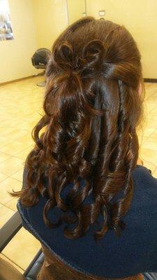 Mini updo by Master Stylist Lucy Woods. Call 770-459-8353 to book your appointment.