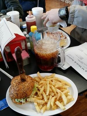 Lunch time at J & M! Look at that burger!!