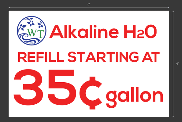 Alkaline water Refills began @ 0.35 a gallon !!! We have Premium, Classic, and Rain Alkaline water!!!!!