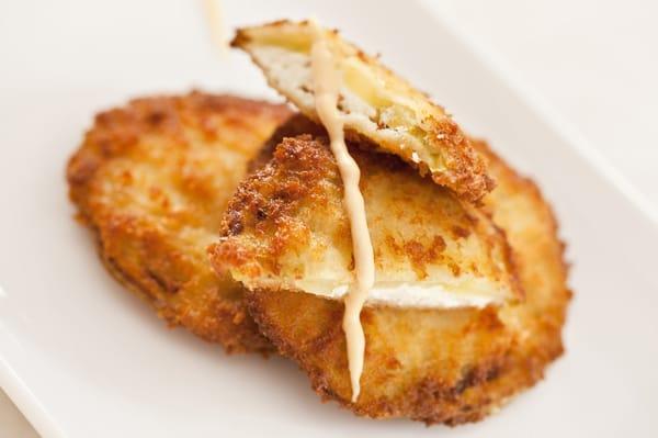 Crispy Fried Green Tomatoes Stuffed with Thomasville, Georgia Goat Cheese & Spiked with Chipotle Aioli