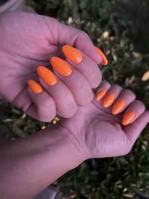 Neon orange for the summer... short/medium almond acrylic set