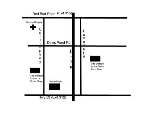 Locations on Curtis Parkway and Lovers Lane@Dews Pond