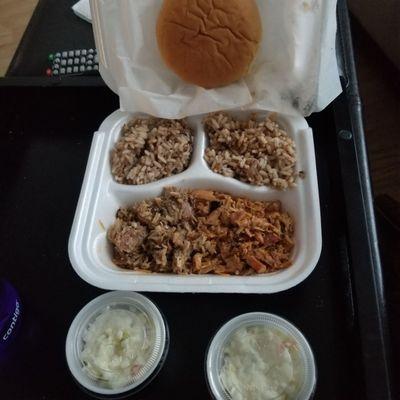 Half Jerk and half Hawaiian Turkey BBQ with double rice&beans