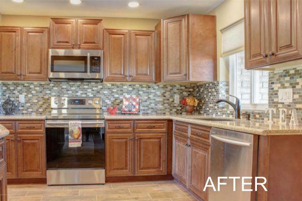 AFTER: Saddle Brown Solid Wood Cabinetry