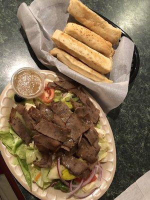 Gyro salad and breadsticks