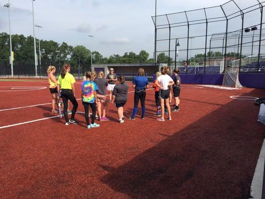 Turf on softball and baseball fields. Both infield and outfield. Very nice.