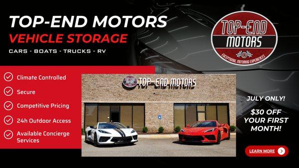 Secure.Savings.Service

*Indoor vehicle storage  $200 Monthly
*Outdoor Vehicle storage $75 (less then 20′)
*Outdoor $125 - (40′ or less)