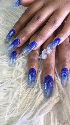 Blue Ombré Acrylic with Spiral Nail design