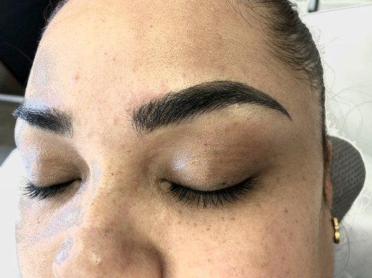 She previously had work done by someone else but the strokes faded so much, had to reshape and fill in her brows for that natural fluff :)