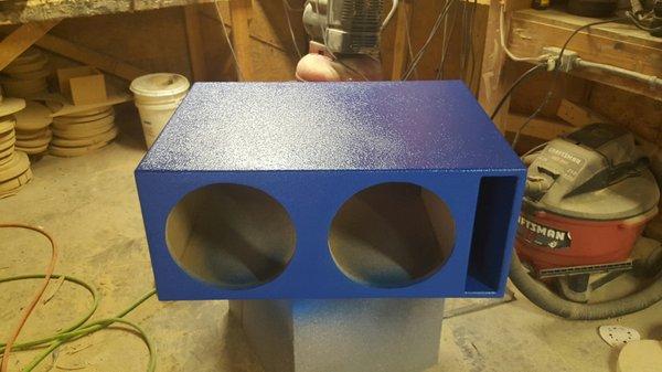 Blue rhinolined custom boxes, tuned to 34hz, sounds great!