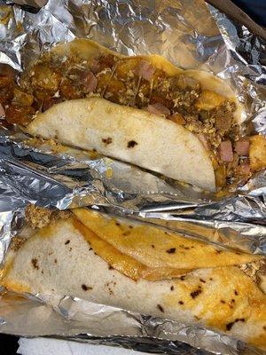 Taco loco and chorizo n egg tacos...