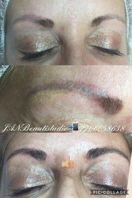 Old tattoo with empty spot filled in with Microblading for turn into new natural look