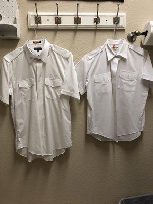 They charged twice as much to press the uniform shirt on the right because it's a 'woman's' shirt.