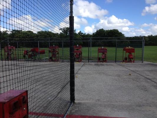 Your view when batting in the slow pitch softball cage