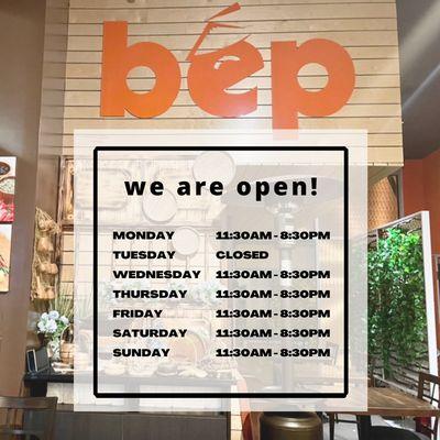 NEW OPENING HOURS!