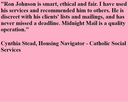 Testimonial from Cynthia Stead, Catholic Social Services