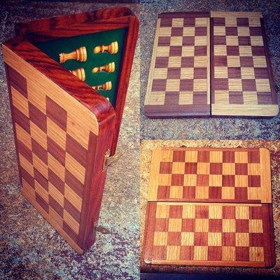 Custom Marquetry on an existing travel chess board.