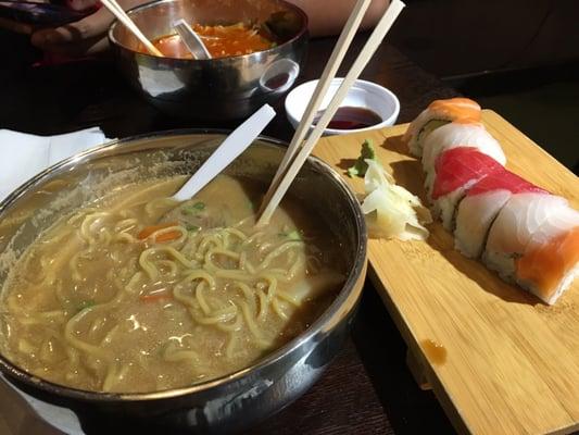 Miso ramen and rainbow roll