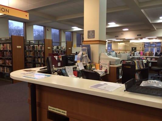 Front desk and fiction section in the background