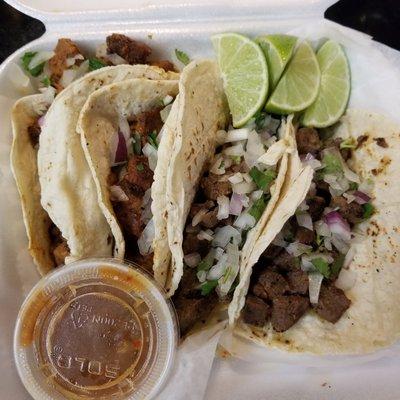 Steak and Pork tacos.