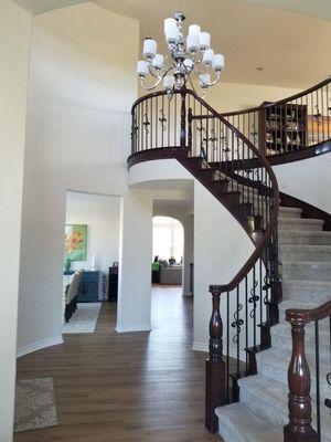 Chandelier up high in foyer